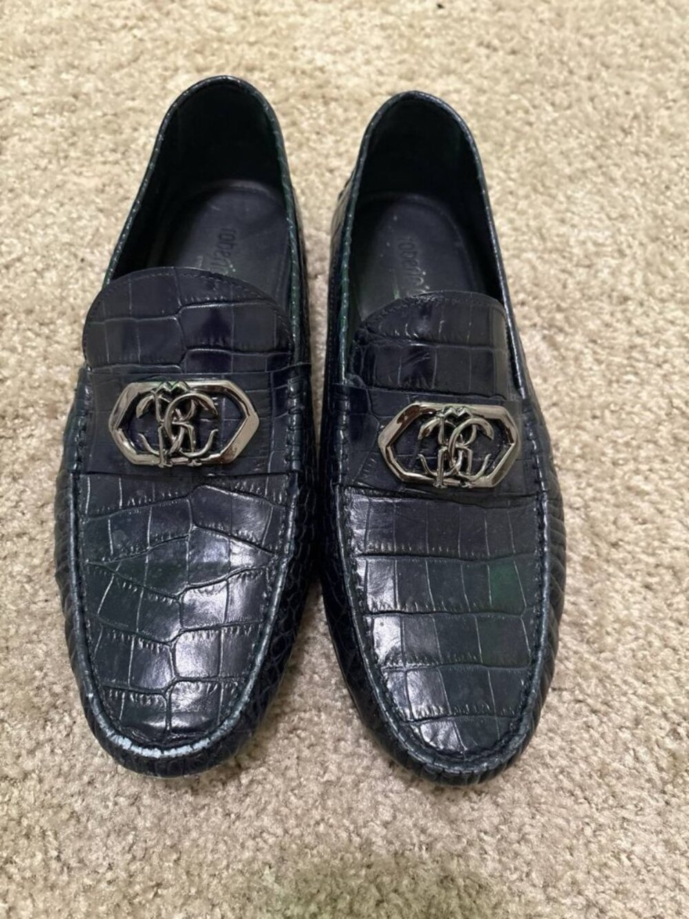 Roberto Cavalli Men's Black Croc Embossed Loafers Size 42
